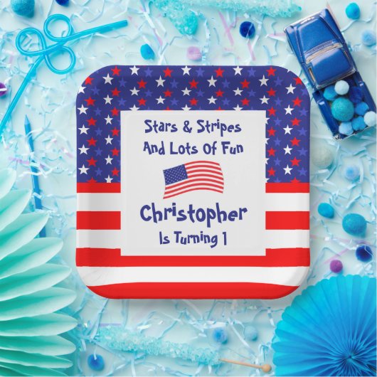 星とストライプ1歳の誕生日 ペーパープレート (パーティー)