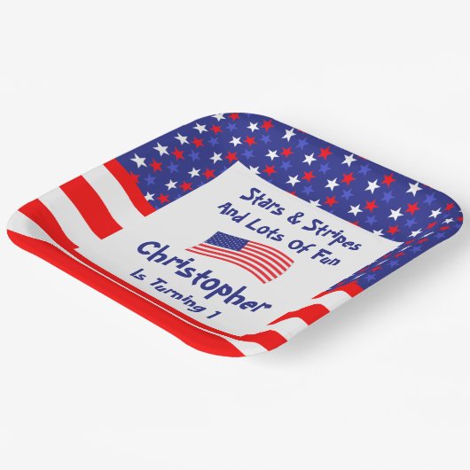 星とストライプ1歳の誕生日 ペーパープレート (傾斜あり)