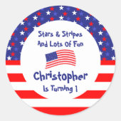 星とストライプ1歳の誕生日 ラウンドシール (正面)