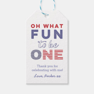 星とストライプ1番目の誕生日パーティーの好意ラベル ギフトタグ