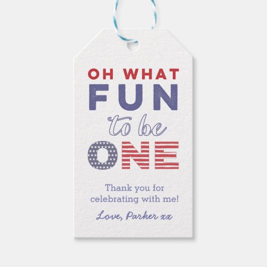 星とストライプ1番目の誕生日パーティーの好意ラベル ギフトタグ (正面)