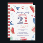 星とストライプ21st誕生日プールパーティー 招待状<br><div class="desc">赤の白と青の21歳の誕生日の招待デザイン大人のためのプールや飲み物のパーティー、特に国民ののまわりに休日。</div>