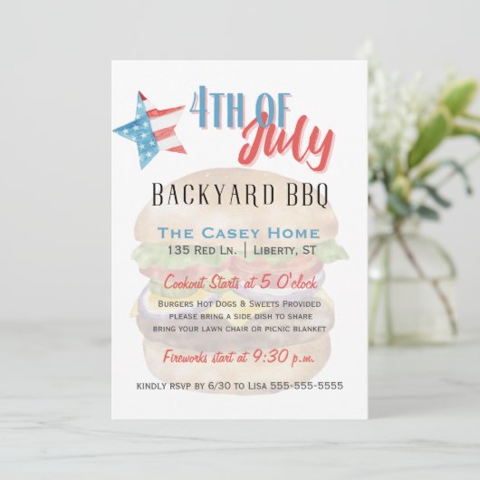 星とストライプ7月4日Backyard BBQ 招待状 (スタンド正面)