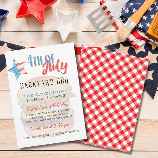 星とストライプ7月4日Backyard BBQ 招待状