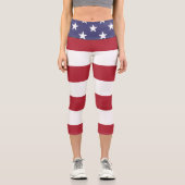星とストライプUSAアメリカ国旗のパターン カプリレギンス (正面)