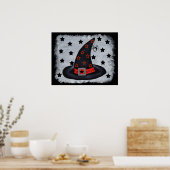 星とスパイダーポスター付き黒い魔女の帽子 ポスター (キッチン)