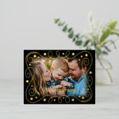 星とドット縁どホイルのクリスマス写真ホイル 箔シーズンポストカード (立ち正面)