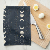 星とニグのミニマルな月相パターン キッチンタオル (四つ折り)