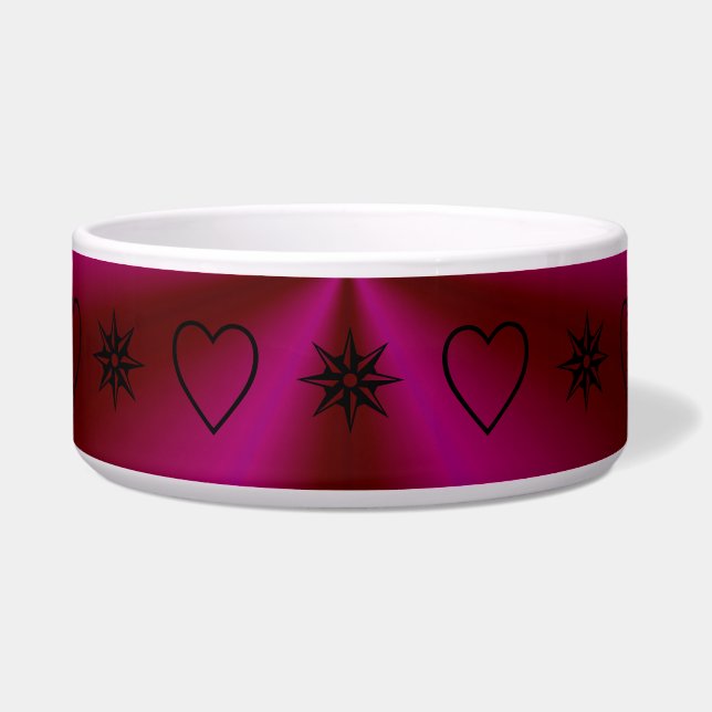 星とハートが入った赤とピンクの虹 ボウル (正面)