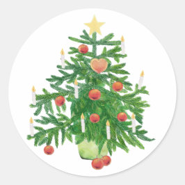 星とハートのクッキーがあるビンテージのクリスマスツリー ラウンドシール