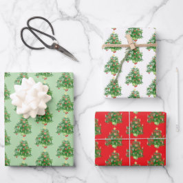 星とハートのクッキーがあるヴィンテージのクリスマスツリー ラッピングペーパーシート
