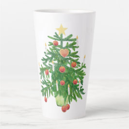 星とハートのクッキーとビンテージのクリスマスツリー カフェラテマグ