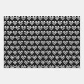 星とハートオンブラックとホワイト ラッピングペーパーシート (正面)