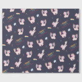 星とハートブルーでユニコーン虹の色 ラッピングペーパー (フラット)