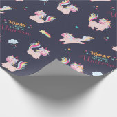 星とハートブルーでユニコーン虹の色 ラッピングペーパー (角)
