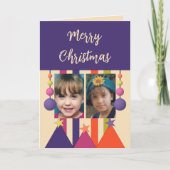 星とバウリーはクリスマスの陽気な写真紫 シーズンカード (正面)