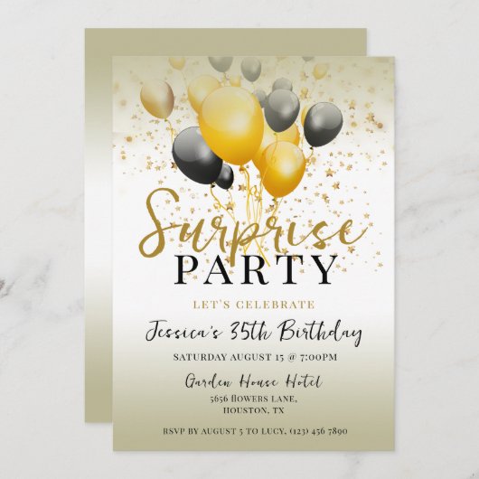 星とバルーン装飾サプライズ誕生日 招待状 (正面/裏面)