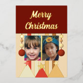 星とビーズの楽しいクリスマス写真 ワインレッド 箔シーズンカード (正面)