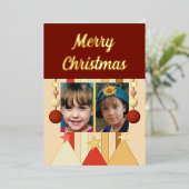 星とビーズの楽しいクリスマス写真 ワインレッド 箔シーズンカード (立ち正面)