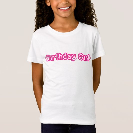 星とピンクと白の誕生日の女の子 Tシャツ (正面)