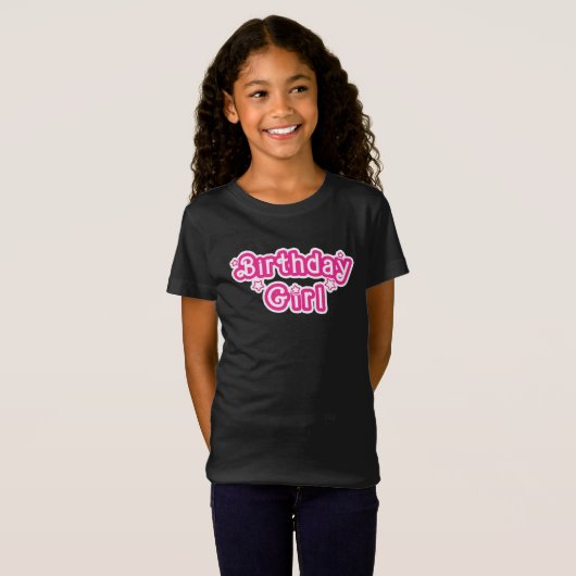 星とピンクと白の誕生日の女の子 Tシャツ (正面フル)