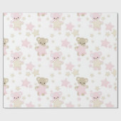 星とピンク&タンのテディベア ラッピングペーパー (フラット)