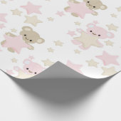 星とピンク&タンのテディベア ラッピングペーパー (角)