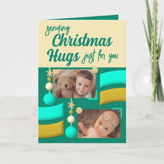 星とボーブルのクリスマスハグ金ゴールドと緑 シーズンカード (正面)