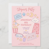 星とポップ – キュートなピンクの眠りパーティー 招待状 (正面)
