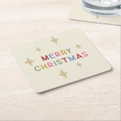 星とメリーカラフルモダンスタイポグラフィ スクエアペーパーコースター (アングル)