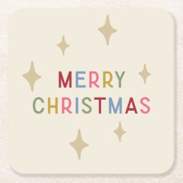星とメリーカラフルモダンスタイポグラフィ スクエアペーパーコースター
