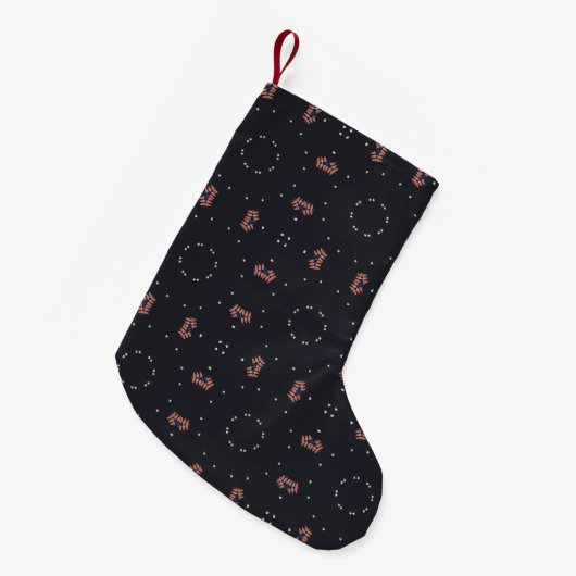 星とユニークな宇宙船のパターン スモールクリスマスストッキング (正面 (吊り時))