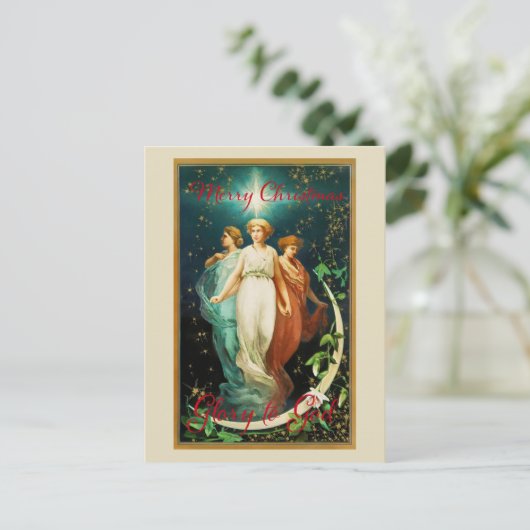 星とヴィンテージクリスマスエンジェル ポストカード (スタンド正面)