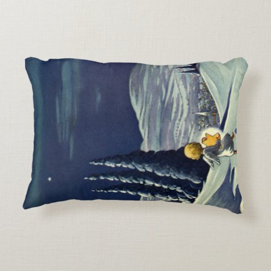 星とヴィンテージクリスマススノーエンジェル歩く アクセントクッション (裏面)