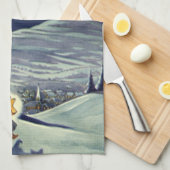 星とヴィンテージクリスマススノーエンジェル歩く キッチンタオル (四つ折り)