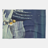 星とヴィンテージクリスマススノーエンジェル歩く キッチンタオル (横)