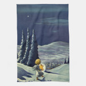 星とヴィンテージクリスマススノーエンジェル歩く キッチンタオル (縦)