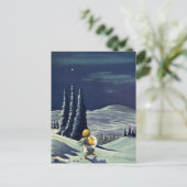 星とヴィンテージクリスマススノーエンジェル歩く シーズンポストカード (スタンド正面)