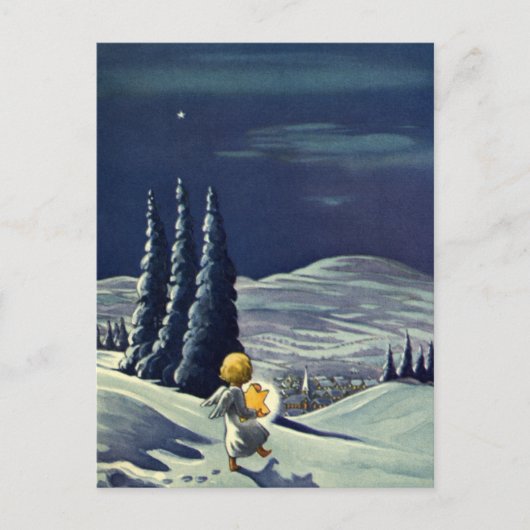 星とヴィンテージクリスマススノーエンジェル歩く シーズンポストカード (正面)