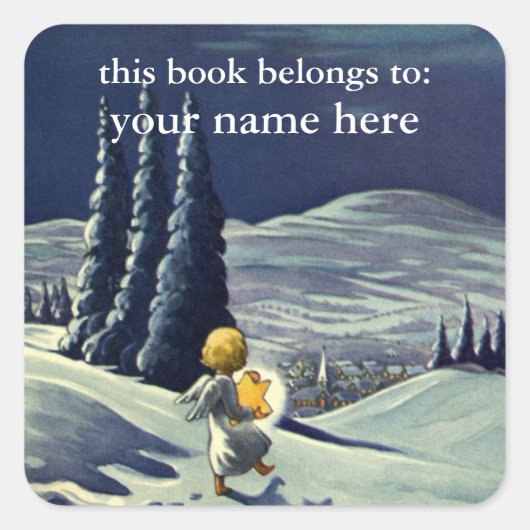 星とヴィンテージクリスマススノーエンジェル歩く スクエアシール (正面)