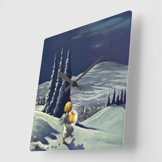 星とヴィンテージクリスマススノーエンジェル歩く スクエア壁時計 (傾斜)