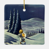 星とヴィンテージクリスマススノーエンジェル歩く セラミックオーナメント (裏面)