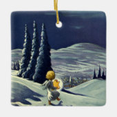星とヴィンテージクリスマススノーエンジェル歩く セラミックオーナメント (正面)