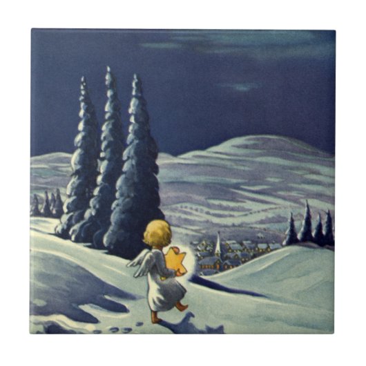 星とヴィンテージクリスマススノーエンジェル歩く タイル (正面)