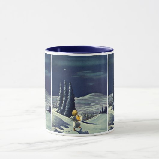 星とヴィンテージクリスマススノーエンジェル歩く マグカップ (中央)