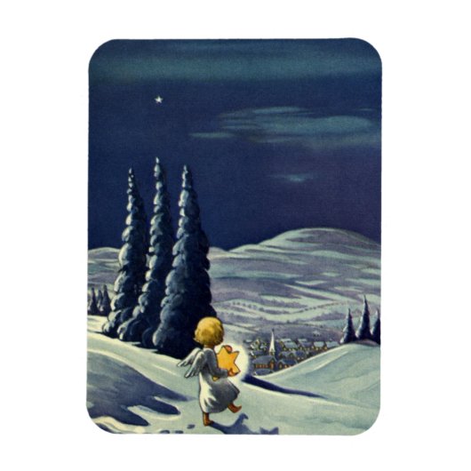 星とヴィンテージクリスマススノーエンジェル歩く マグネット (縦)