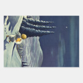 星とヴィンテージクリスマススノーエンジェル歩く ラッピングペーパーシート (正面3)