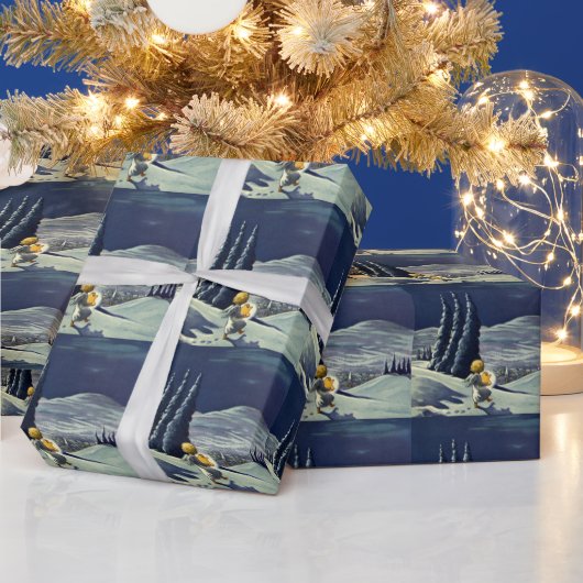 星とヴィンテージクリスマススノーエンジェル歩く ラッピングペーパー (クリスマス)