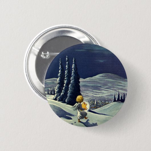 星とヴィンテージクリスマススノーエンジェル歩く 缶バッジ (正面&裏面)