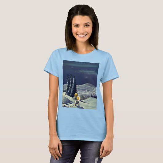 星とヴィンテージクリスマススノーエンジェル歩く Tシャツ (正面フル)